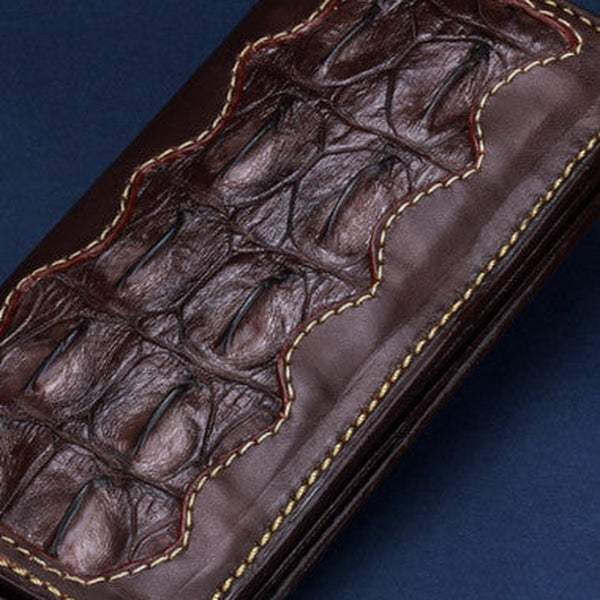 Handmade leather crocodile skin wallet leather men clutch Tooled wallet