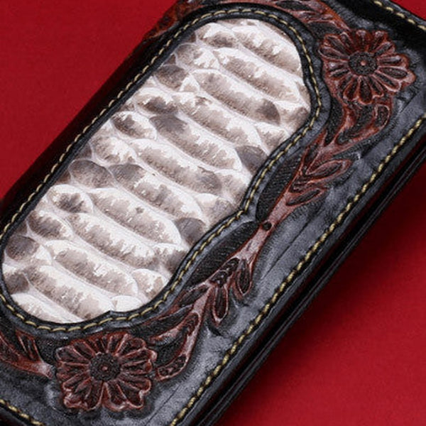 Handmade leather Long raw python skin wallet leather men clutch Tooled wallet