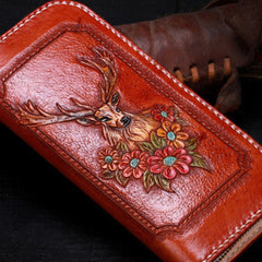 Handmade leather Brown deer wallet leather zip women clutch Tooled wallet