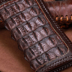 Handmade leather alligator skin long biker trucker wallet leather clutch men Black Tooled wallet