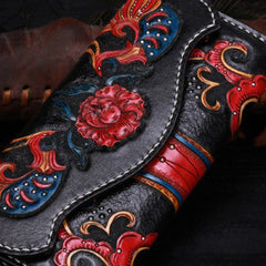 Handmade leather Black phoenix flowers wallet leather men women clutch Tooled wallet