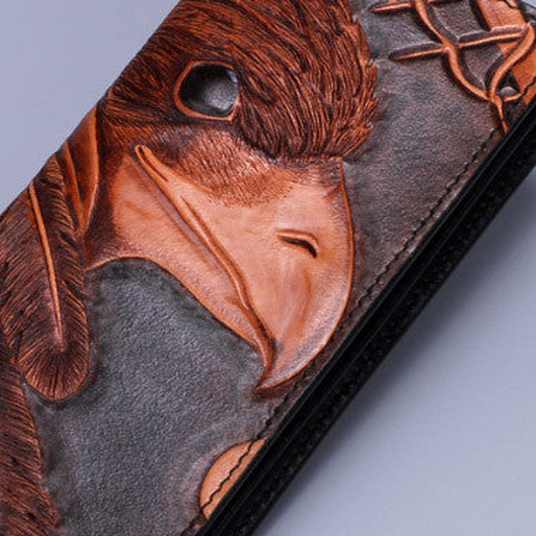 Handmade leather Indian eagle dark brown wallet leather men clutch Tooled wallet