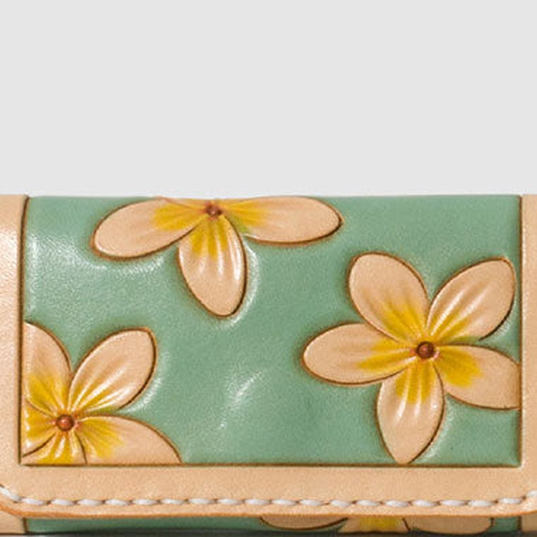 Handmade Leather floral card change coin wallet purse cute small women wallet