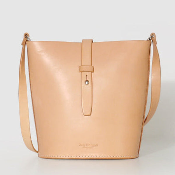 Handmade Leather shoulder bag bucket bag beige for women leather shoulder bag