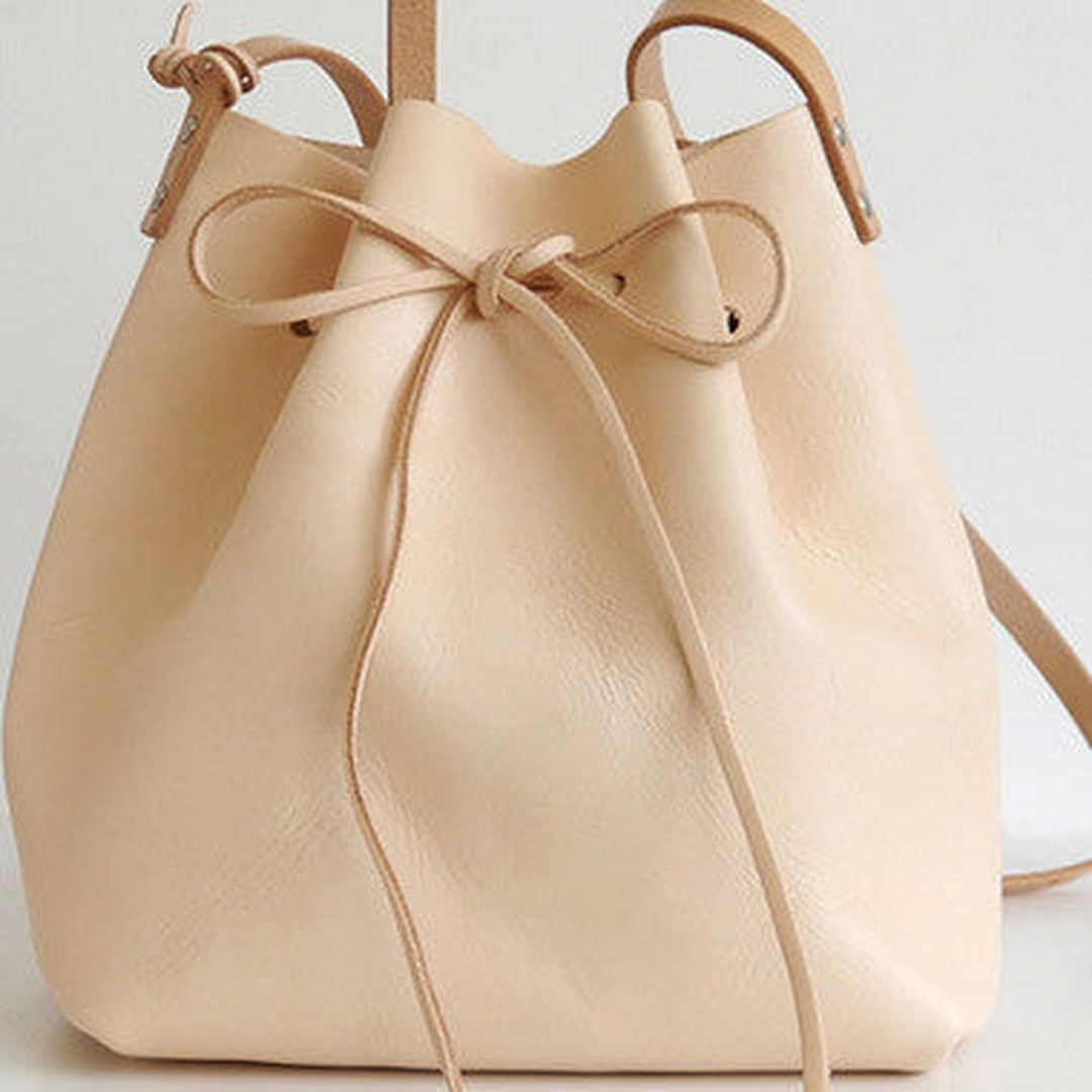 Handmade Leather shoulder bag bucket bag beige for women leather shoulder bag