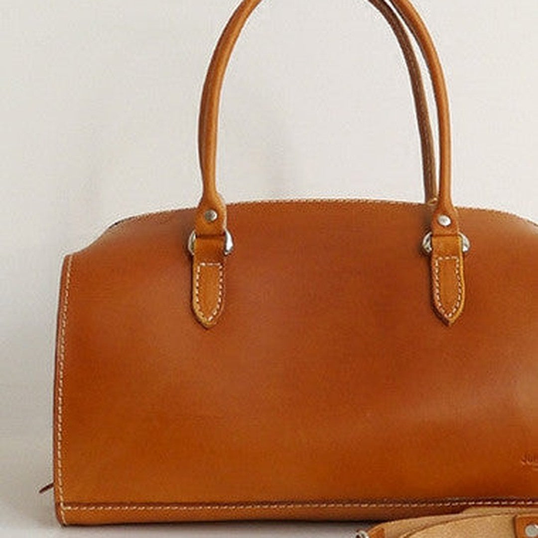 Handmade Leather handbag shoulder bag Boston bag brown for women leather shoulder bag