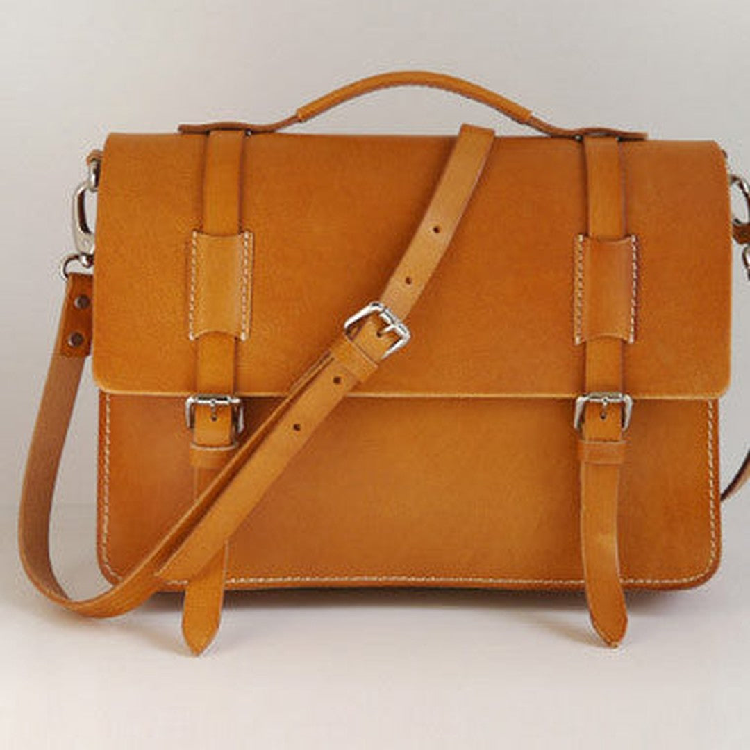 Handmade Leather satchel bag shoulder bag yellow Brown for women leather shoulder bag