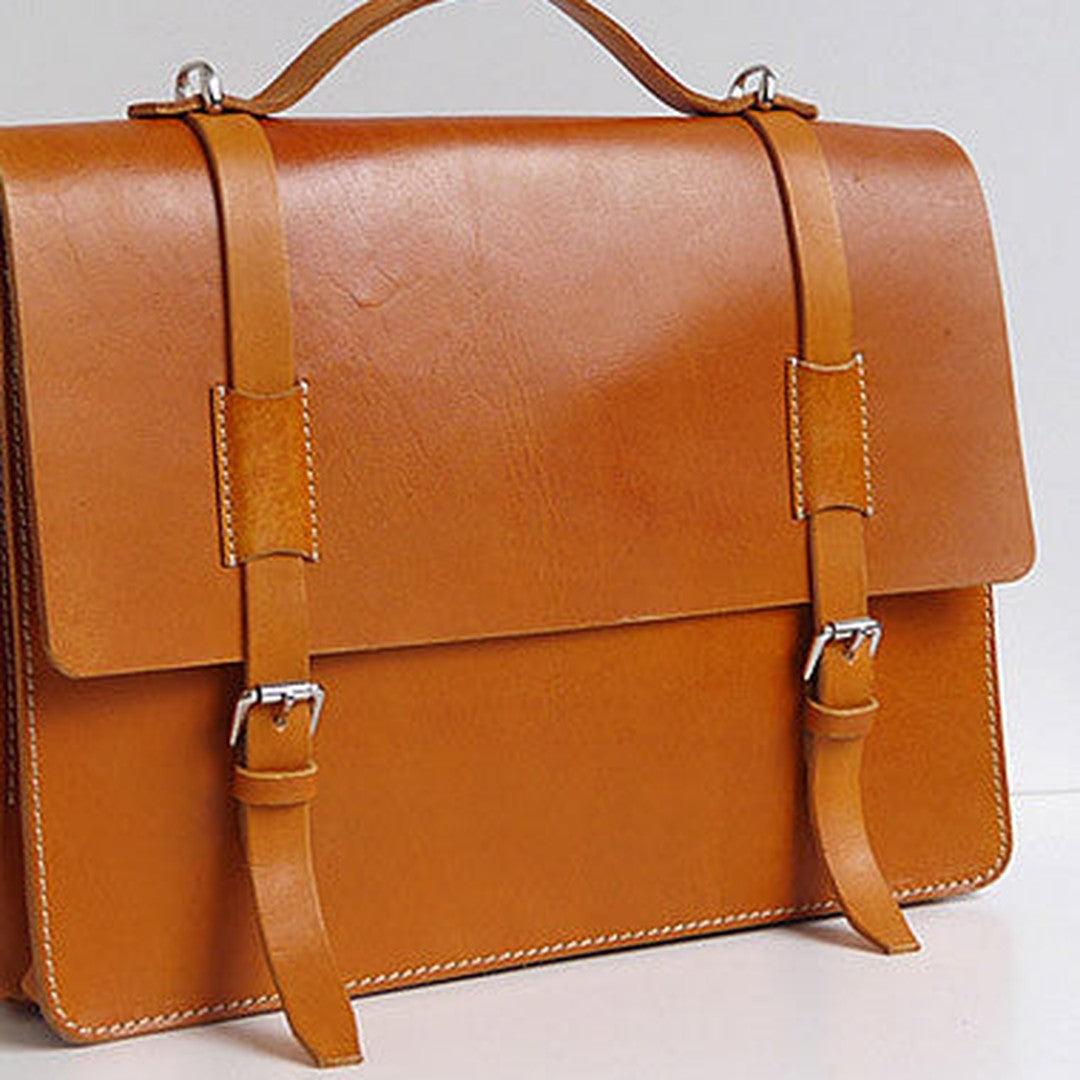 Handmade Leather messenger bag brief yellow brown for men women leather shoulder bag