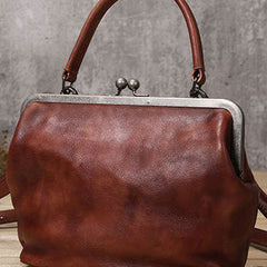 Handmade Genuine Bag Vintage Frame Leather Handbag Shoulder Bag Crossbody Bag Women Leather Purse
