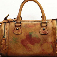 Genuine Handmade Boston Bag Vintage Leather Handbag Shoulder Bag Women Leather Purse