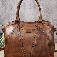 Genuine Handmade Bag Vintage Rivet Leather Handbag Shoulder Bag Crossbody Bag Women Leather Purse
