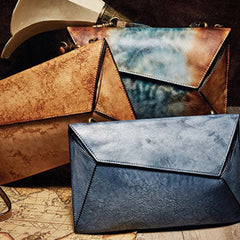 Handmade Vintage Leather Handbag Geometirc Envelope Crossbody Bag Shoulder bag Leather Clutch Wallet For Women