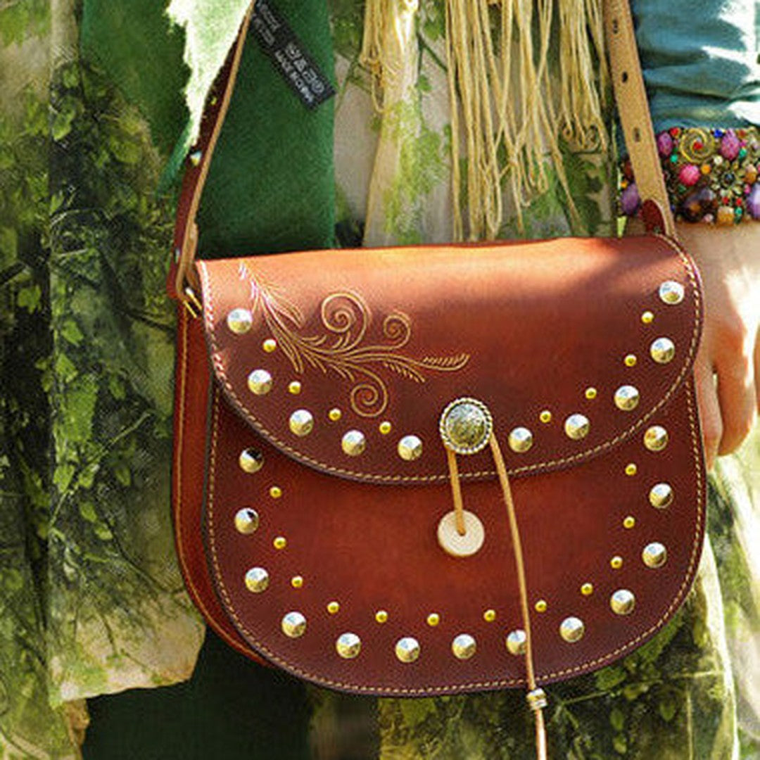 Handcraft retro crossbody leather rivet hand dyed shoulder bag /handbag for women