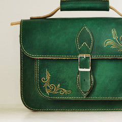 Handcraft vintage floral leather Carved Satchel shoulder bag purse for women girl