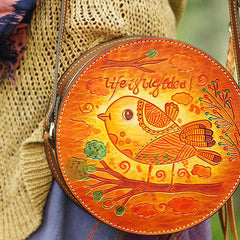Handcraft retro crossbody leather round hand dyed shoulder bag /handbag for women