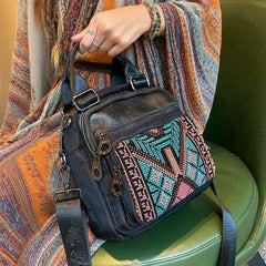 Canvas Convertible Boho Backpack Crossbody Bag Black Gray Canvas Convertible Boho Crossbody Handbags - Feltify