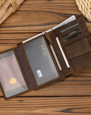 Leather Vertical Wallet with Buckle Mens Wallets Leather Vertical Bifold Wallet with Coin Pocket Billfold
