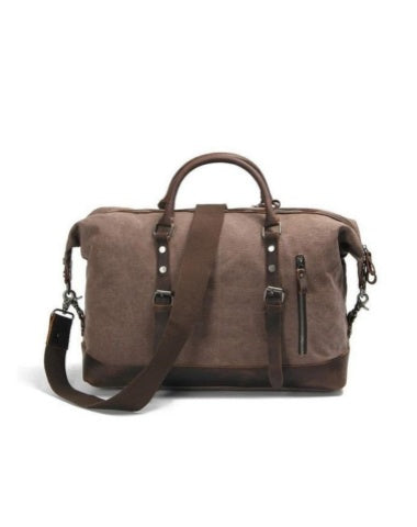 Dark Brown Large Canvas Leather Duffle Bag 