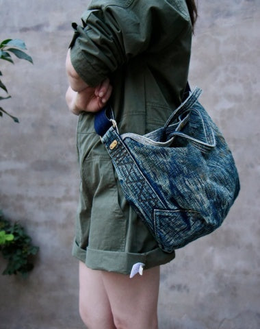 Blue Denim Tote Handbag Washed Denim Tote Bag for Women