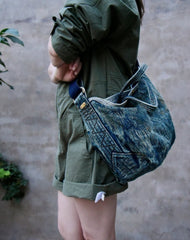 Blue Denim Tote Handbag Washed Denim Tote Bag for Women