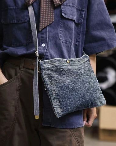 Blue Small Denim Crossbody Bag for Men