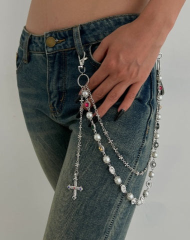 Pearl Wallet Chain for Women Double Silver Wallet Chain Womens Wallet Chain