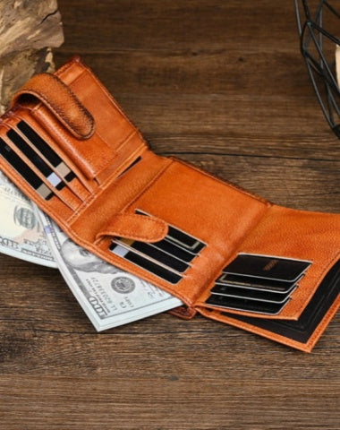 Brown Vertical Leather Wallet with Buckle for Men Billfold Buckle Mens Wallets That Holds A Lot of Cards Short