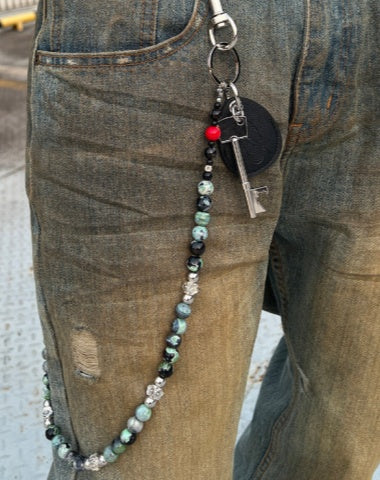 Green Ball Pants Chain Ball Wallet Chain Stone Beaded Wallet Chain Long Bead Wallet Chain
