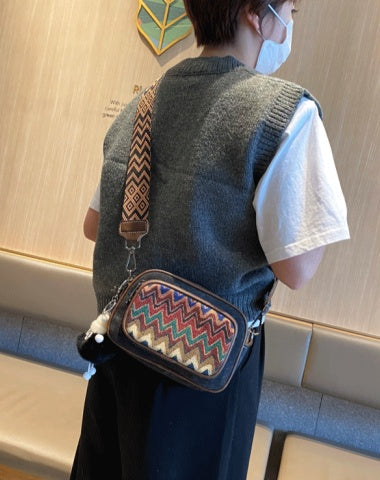Boho Embroidery Canvas Small Crossbody Bag Women Boho Canvas Small Shoulder Bag