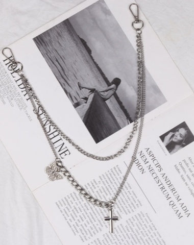 Womens Jeans Chains Silver Double Layers With Butterfly&Cross Charm Cute Pants Chain For Women