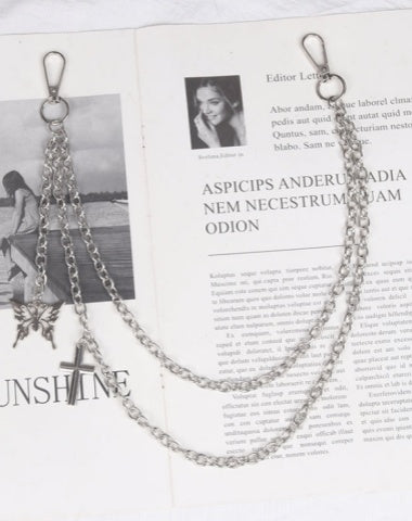 Womens Jeans Chains Double Layers With Butterfly&Cross Charms Cute Silver Pants Chain For Women