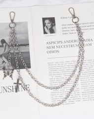 Womens Jeans Chains Double Layers With Butterfly&Cross Charms Cute Silver Pants Chain For Women