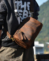 Dark Brown Small Barrel Shoulder Bag Messenger Bag Leather Barrel Crossbody Bag Mens Barrel Leather Bag