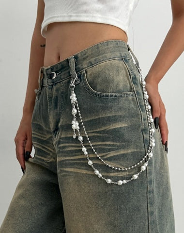 Fake Pearl Wallet Chain for Women Double Wallet Chain Beaded Wallet Chain