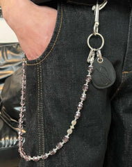 Beaded Wallet Chain Long Beaded Pants Chain Crystal Bead Wallet Chain with Keychain