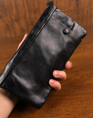 Black Zip Clutch Wallet Mens Leather Zip Wristlet Wallet Zip Wallet Wristlet for Men