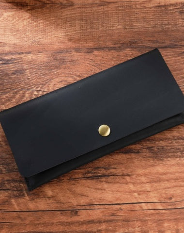 Black Leather Flap Wallet for Men Long Leather Mens Flap Wallet Vintage Wallet With Flap