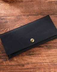 Black Leather Flap Wallet for Men Long Leather Mens Flap Wallet Vintage Wallet With Flap