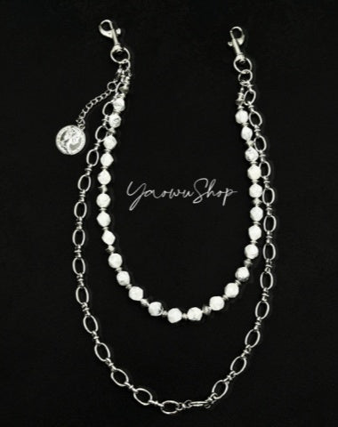 White Turquoise Beaded Wallet Chain Beaded Pants Chain Double Wallet Chain