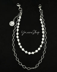 White Turquoise Beaded Wallet Chain Beaded Pants Chain Double Wallet Chain