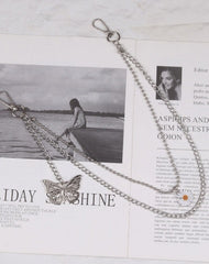 Cute Womens Jeans Chain Silver Double Layers With Butterfly Charm Pants Chain For Women
