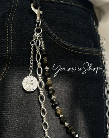 Black Turquoise Beaded Wallet Chain Beaded Pants Chain Double Wallet Chain