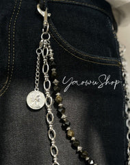 Black Turquoise Beaded Wallet Chain Beaded Pants Chain Double Wallet Chain