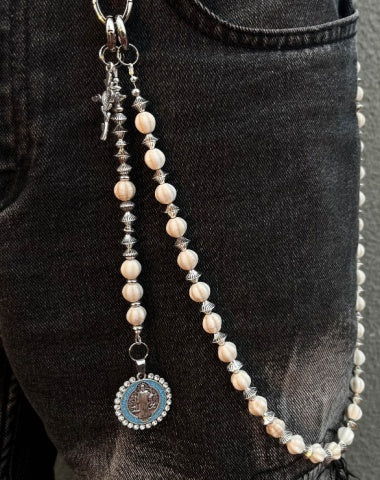 White Ball Wallet Chain Long Ball Wallet Chains for Women Beaded Wallet Chain