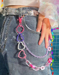 Cute Womens Plastics Double Layers Pants Chain Colorful Light Jeans Chains For Women
