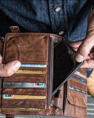 Brown Mens Bifold Leather Wallet With Pen Holder Cool Leather Wallet With Phone Pocket
