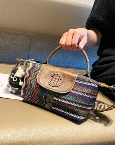Boho Canvas Small Handbag Women Canvas Small Boho Crossbody Bag Embroidery Shoulder Bag