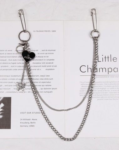 Cute Womens Jeans Chain with Safety Pin Silver Double Layers Heart Wallet Chains Jeans Chain For Women