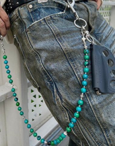 Green Ball Wallet Chain Ball Pants Chain Agate Beaded Wallet Chain Bead Wallet Chain