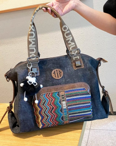 Boho Style Handbag Women Black Gray Canvas Boho Crossbody Bag Canvas Embroidery Shoulder Bag